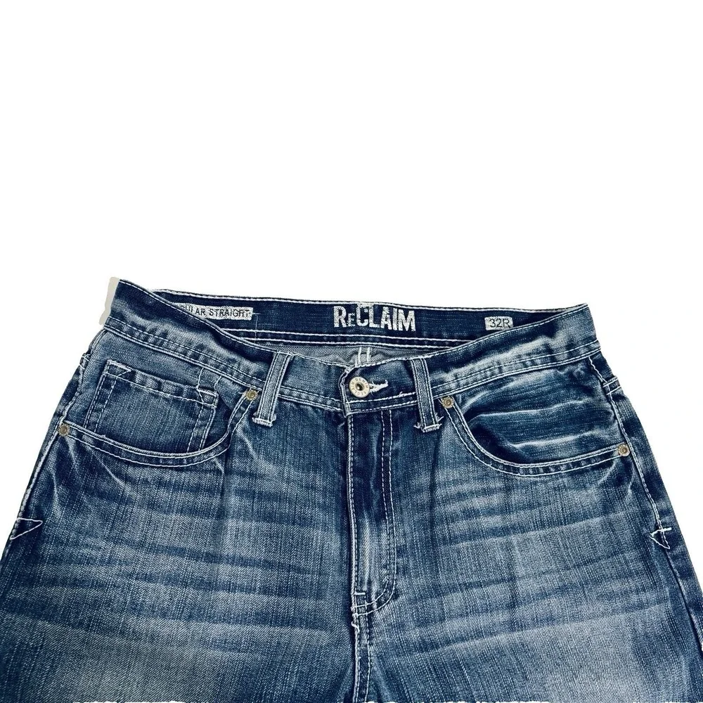 Reclaim Regular Straight Blue Jeans Mens 32x32 Contrast Stitching Whiskering
